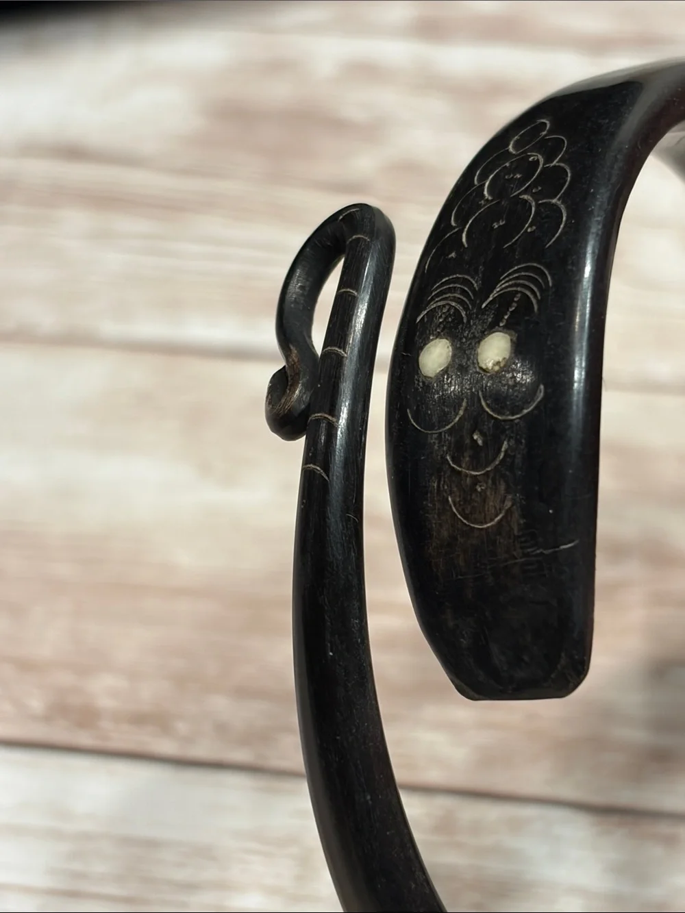 antique Victorian carved horn snake bypass bangle bracelet